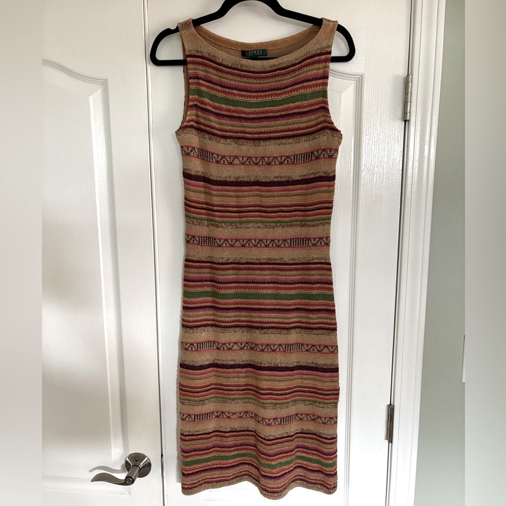 Ralph Lauren striped silk linen midi dress